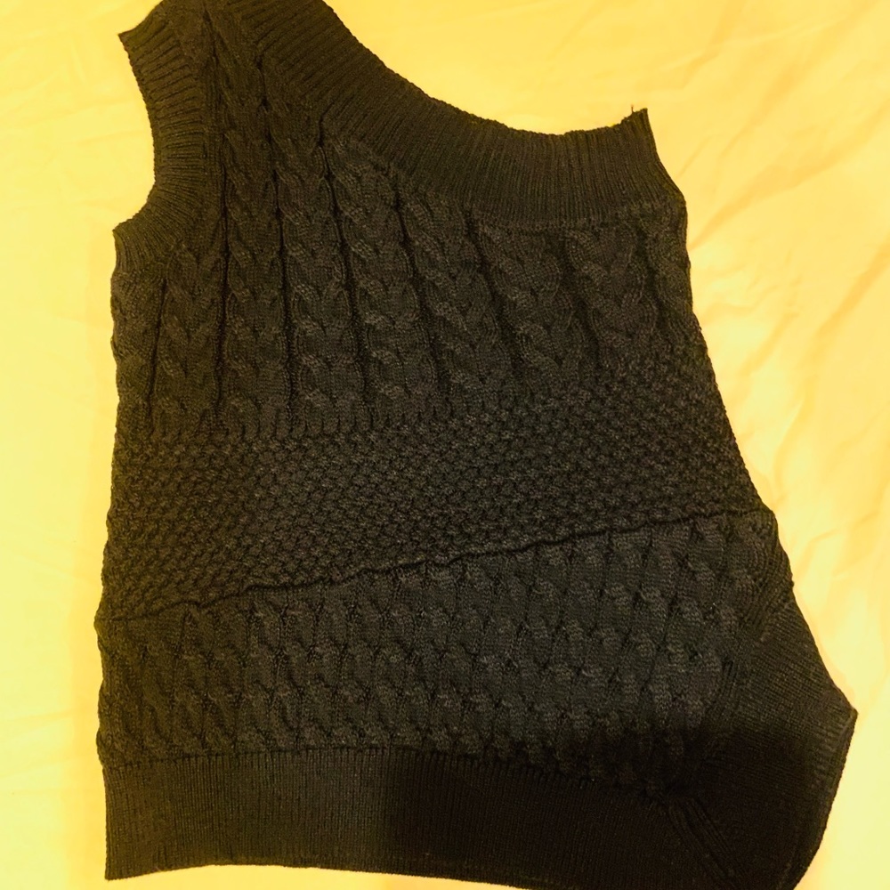 Black Cable Knit One Shoulder Top Asymmetrical Hem from Shein